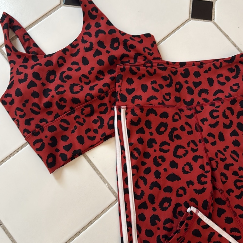 Cute red leopard set.  Great condition!  Both a size small.